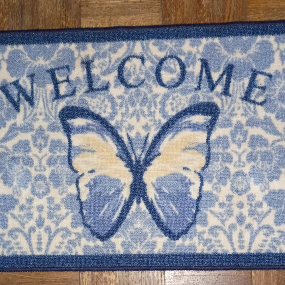 Welcome Butterfly Blue Accent Mat - Home Accents